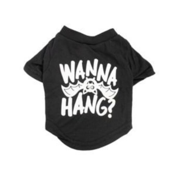 Wanna Hang Dog Shirt Halloween Pet Tee Size XL Black Bat Design Buttons and Bone - Picture 2 of 7